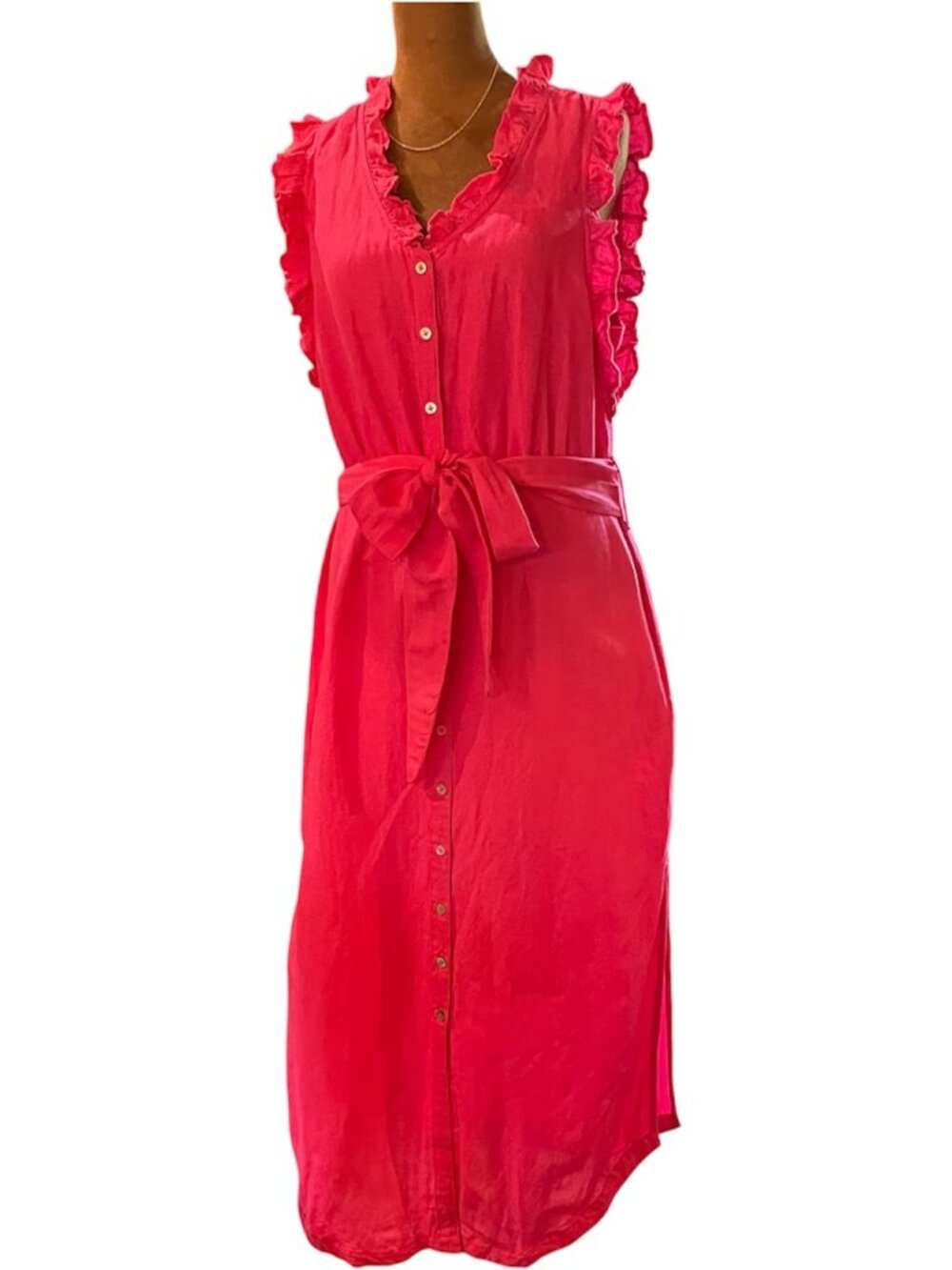 ✨ Sundance Ruffled Button-Front Dress – Size XS – Hot Pink ✨